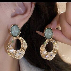 925 Sterling Silver Rhinestone and Flower Decor Earrings For Women